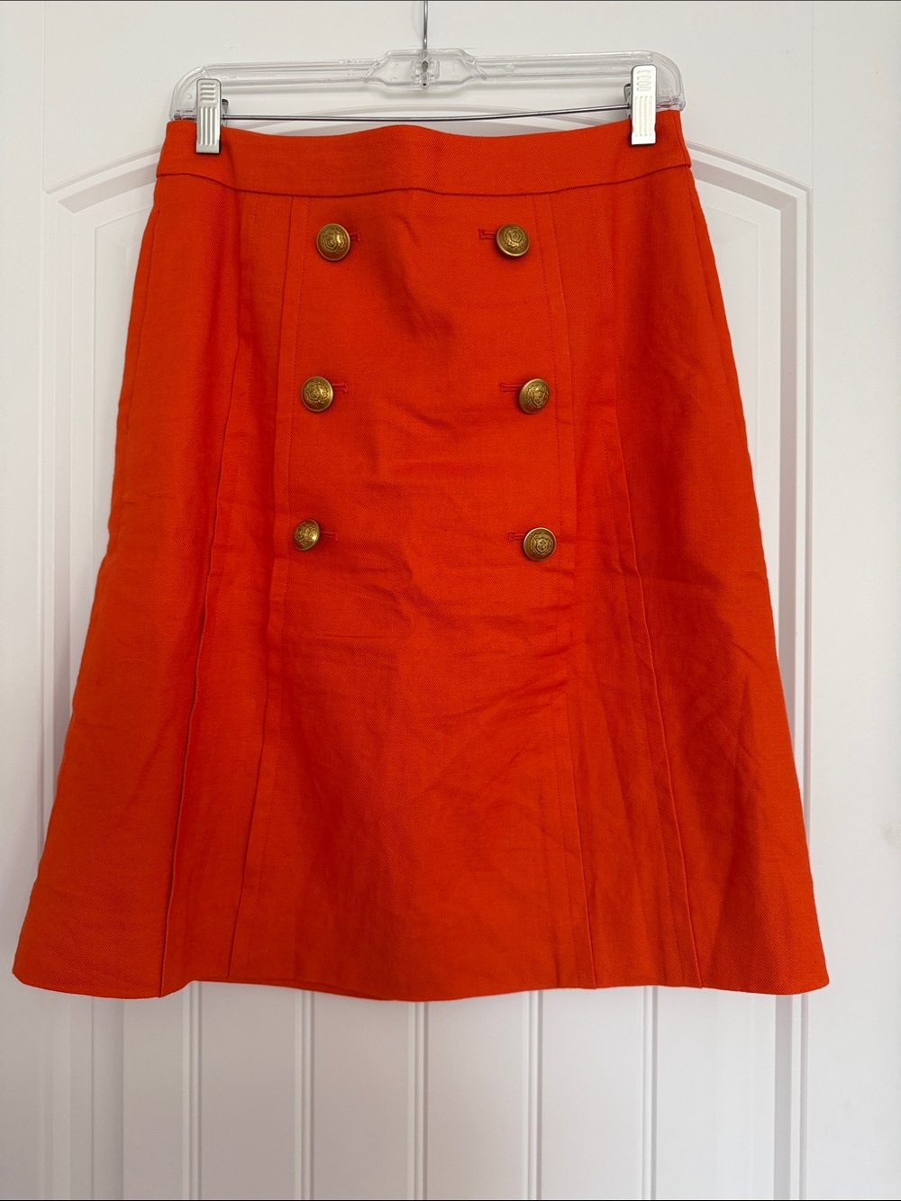 J. Crew Orange Double-Breasted A-Line Skirt